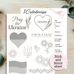 Ukraine Embroidery Stick and Stitch Sheet - Gray and White